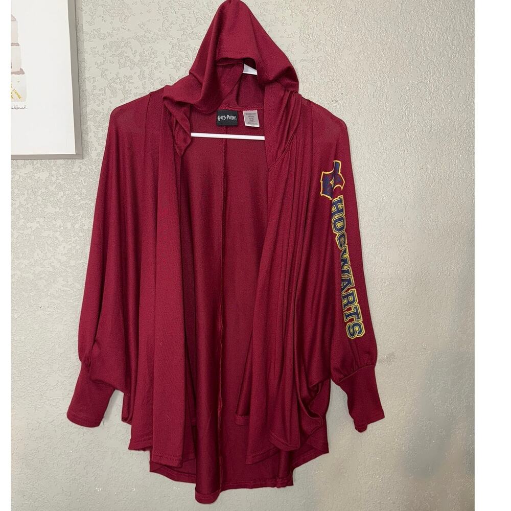 Harry Potter Womens Open Front Hoodie Cape Size S Burgundy Hogwarts Long Sleeve